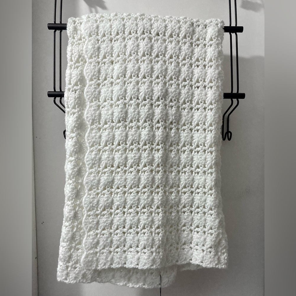 Vintage Handmade Afghan - White Crochet Chair Throw - 40”x40”